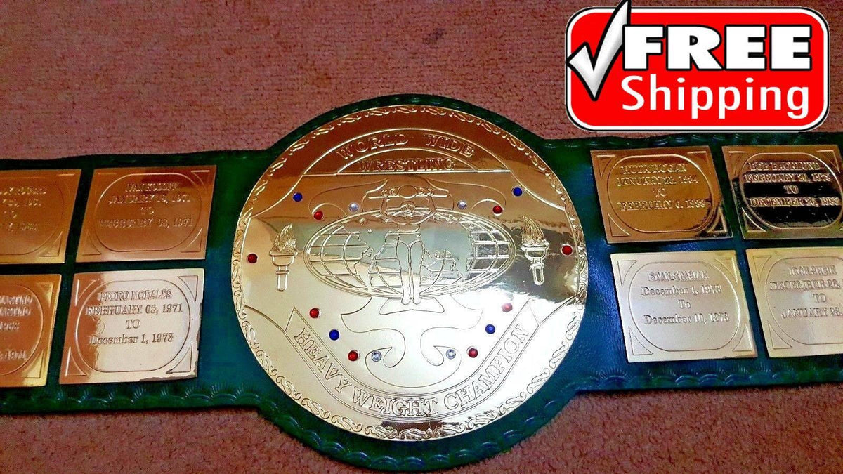 WWF BIG GREEN Brass Championship Title Belt - Zees Belts