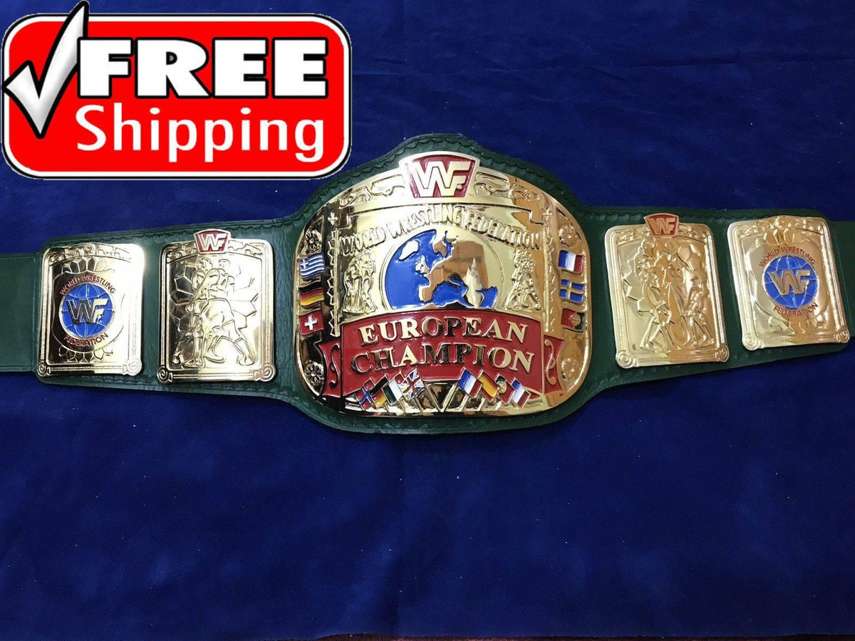 WWF EUROPEAN BLOCK LOGO 24K GOLD CHAMPIONSHIP TITLE BELT - Zees Belts