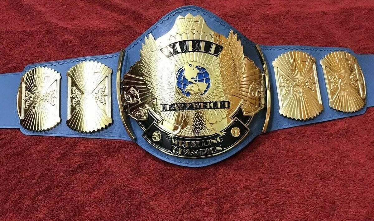 WWF WINGED EAGLE BLUE 24K GOLD Zinc Championship Belt - Zees Belts